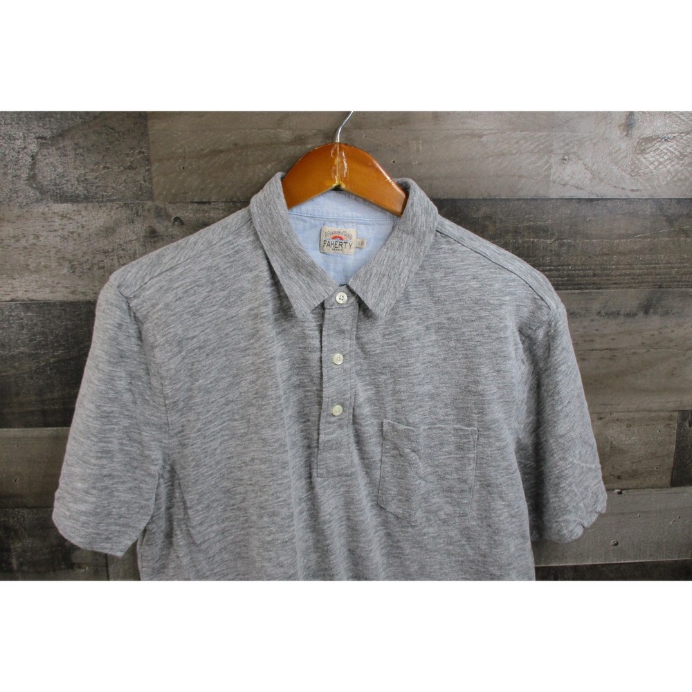Faherty Brand Polo Shirt Mens Large Gray Heather Chest Pocket Soft Cotton Blend